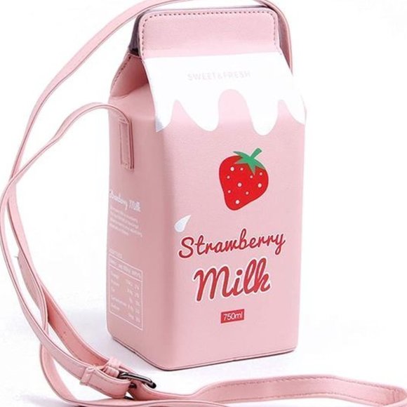 Strawberry Milk Box Womens Shoulder Bag Cross Body Purse - Picture 1 of 5